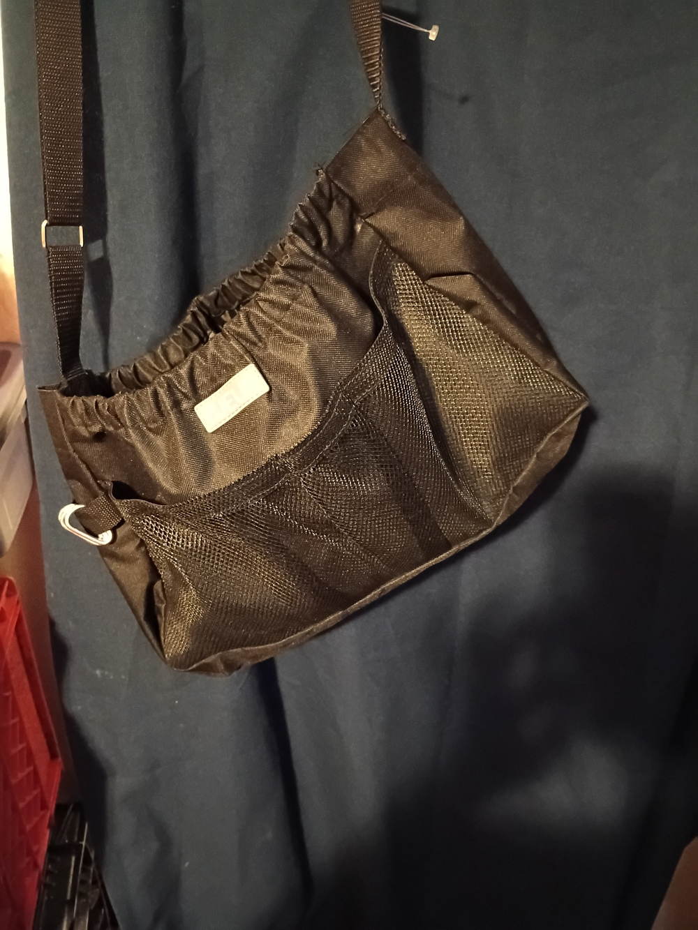Everyday Black Shoulder Bag with Front Mesh Pockets